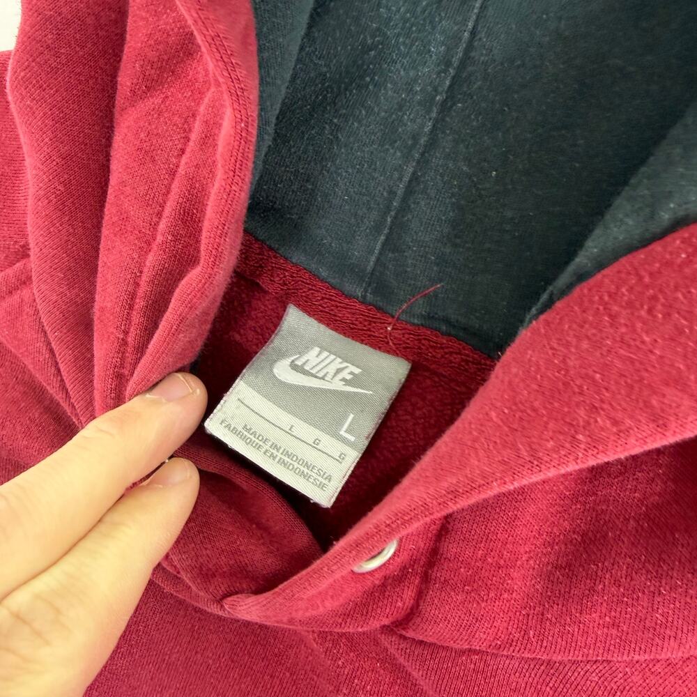 Vintage 90s y2k Red Nike Hoodie Embroidered Swoosh Men's L Sweatshirt Silver Tag - Picture 5 of 6
